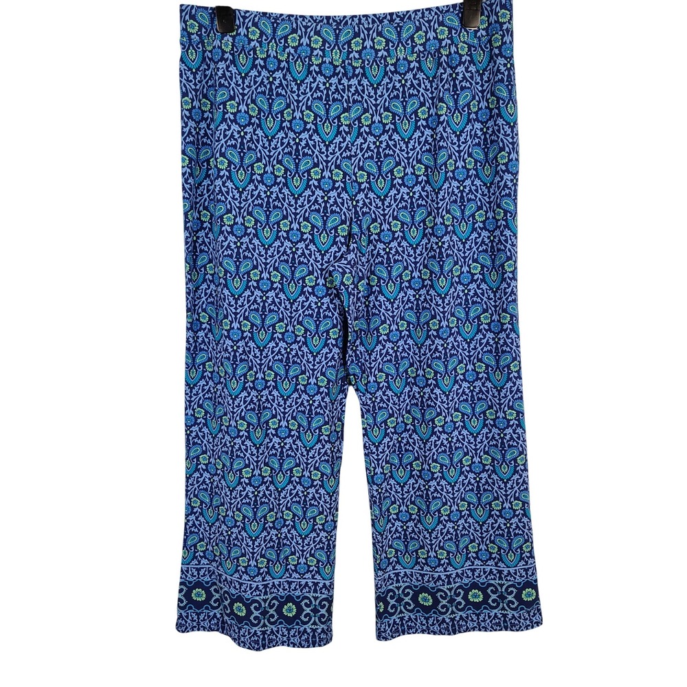 C. Wonder Womens 1X Paisley Wide Leg Pants Blue Cotton Modal Boho Retro Gorpcore